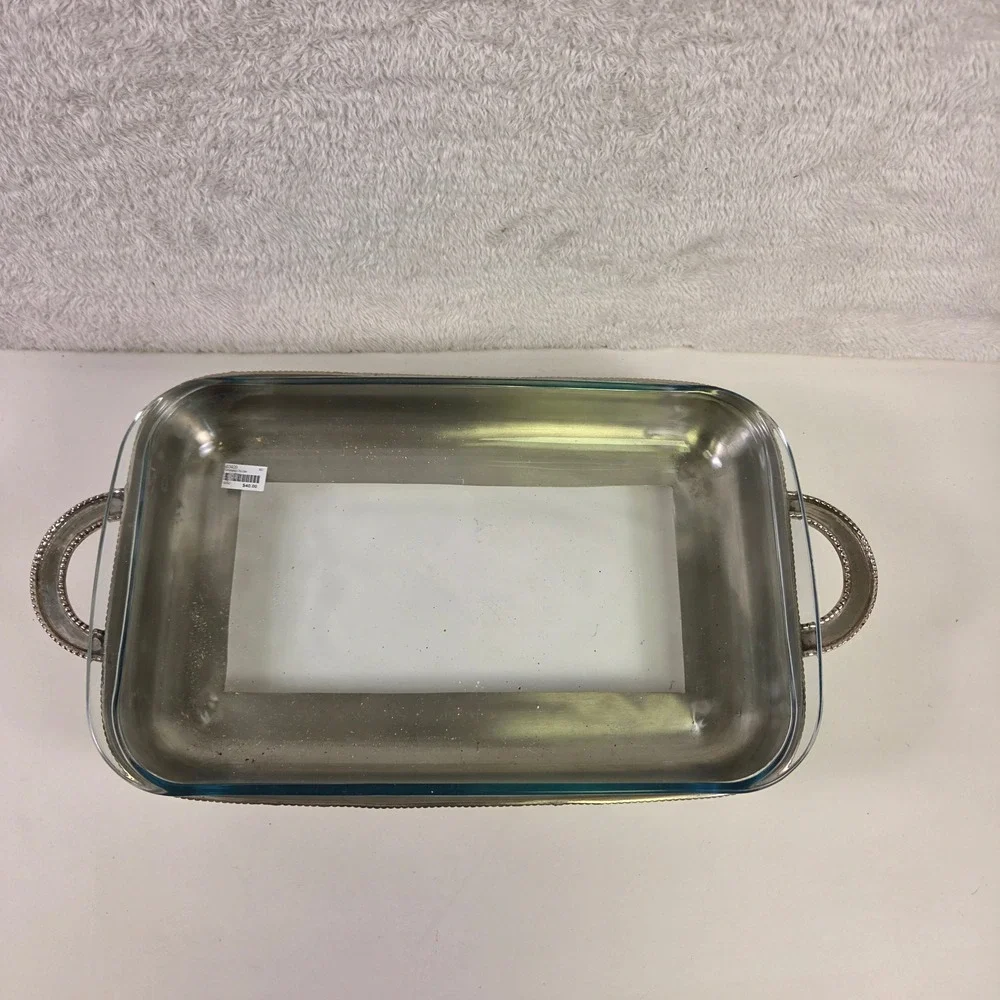 Georgian Rectangular Silver Plated Chafing Dish Frame with Glass Pyrex Insert